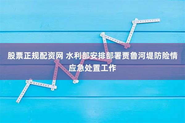 股票正规配资网 水利部安排部署贾鲁河堤防险情应急处置工作